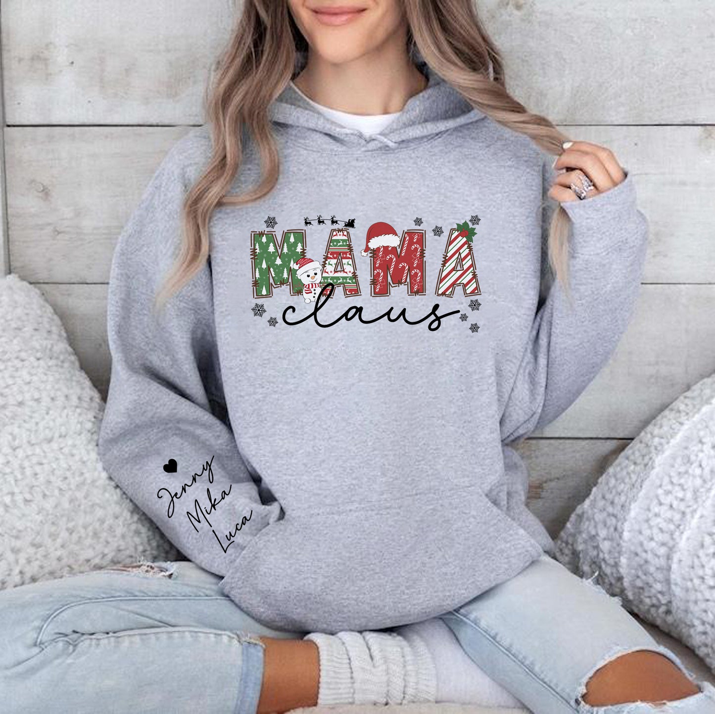 Personalisiertes Mama Claus Sweatshirt mit den Namen der Kinder - Weihnachtsgeschenk für Mama