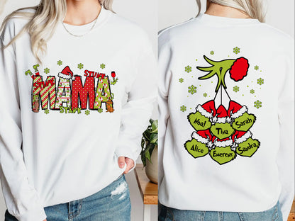 Personalisiertes Mama Sweatshirt mit den Namen der Kinder - Grinchmas Mama Pullover