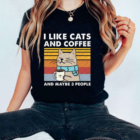 Ich mag Katzen und Kaffee Shirt - Retro Kaffee Katzen T-Shirt