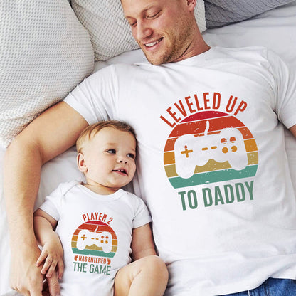 Leveled Up to Daddy Player 2 Has Entered the Game Shirt - Dad and Baby Matching Gift