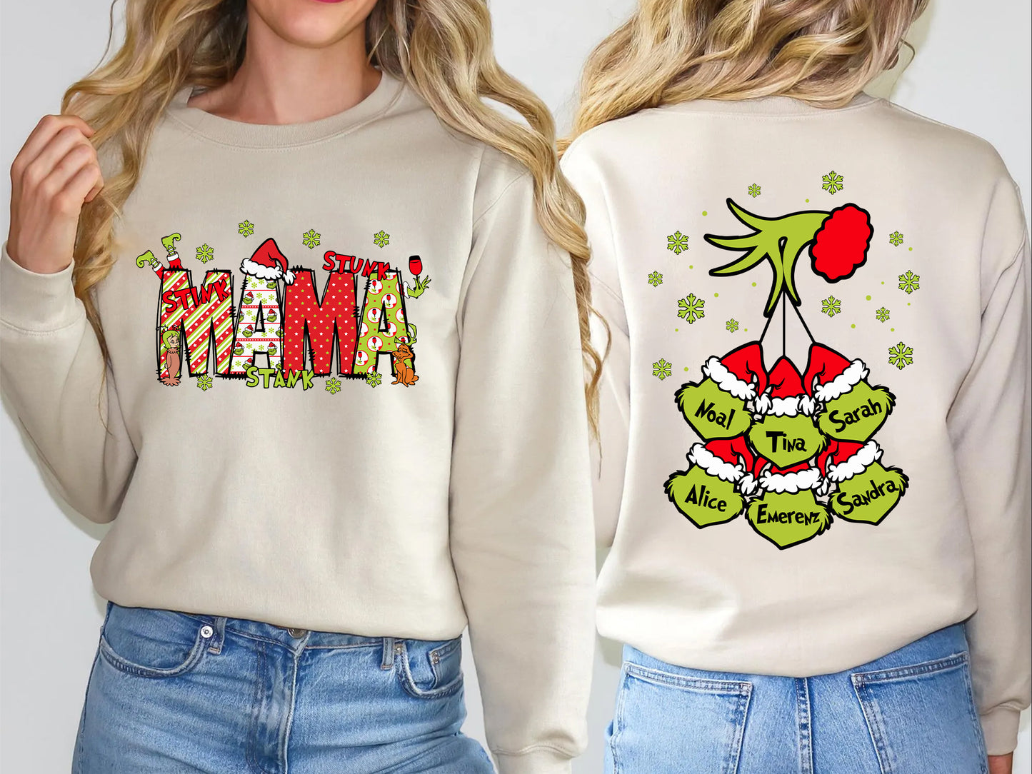 Personalisiertes Mama Sweatshirt mit den Namen der Kinder - Grinchmas Mama Pullover