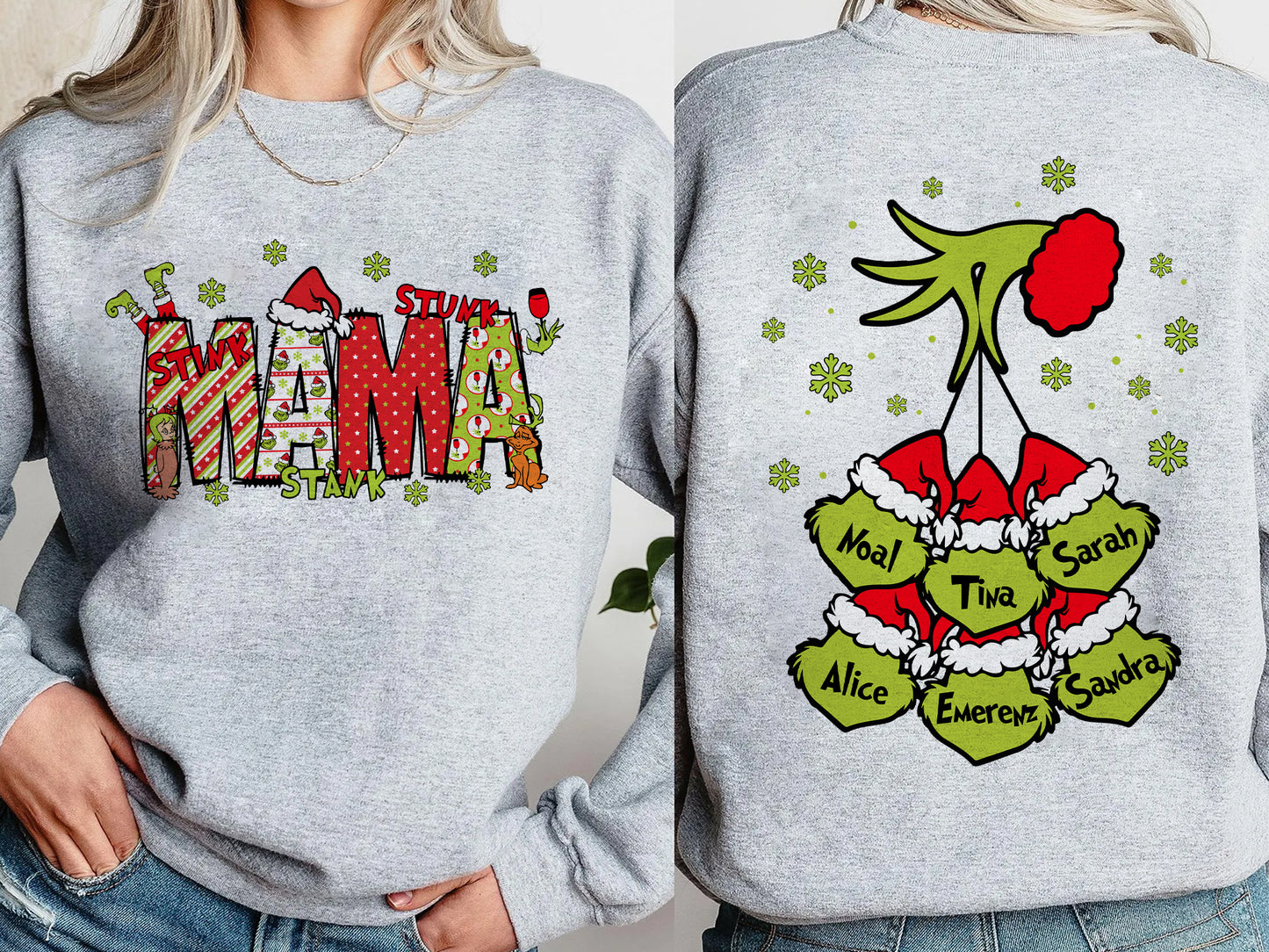 Personalisiertes Mama Sweatshirt mit den Namen der Kinder - Grinchmas Mama Pullover