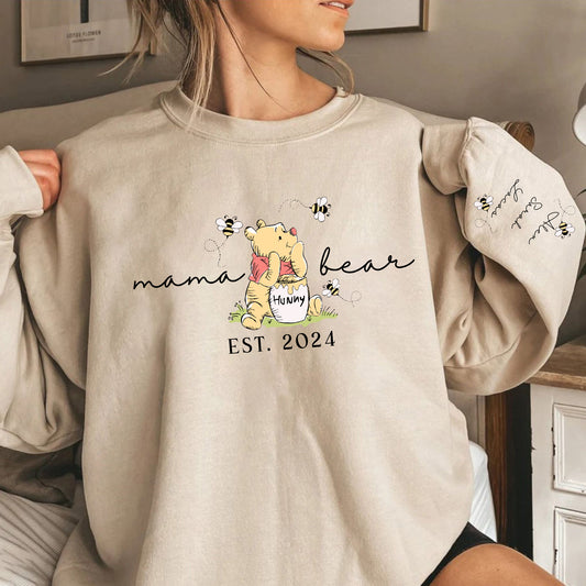 Personalisierte Mama Bär Shirt - Mama Est Sweatshirt mit dem Namen des Kindes auf dem Ärmel