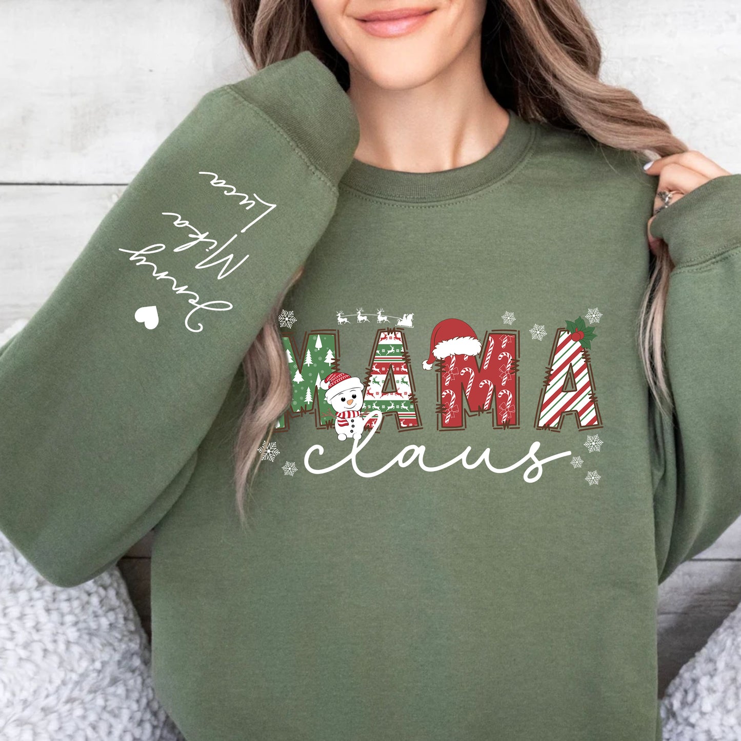 Personalisiertes Mama Claus Sweatshirt mit den Namen der Kinder - Weihnachtsgeschenk für Mama