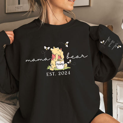 Personalisierte Mama Bär Shirt - Mama Est Sweatshirt mit dem Namen des Kindes auf dem Ärmel