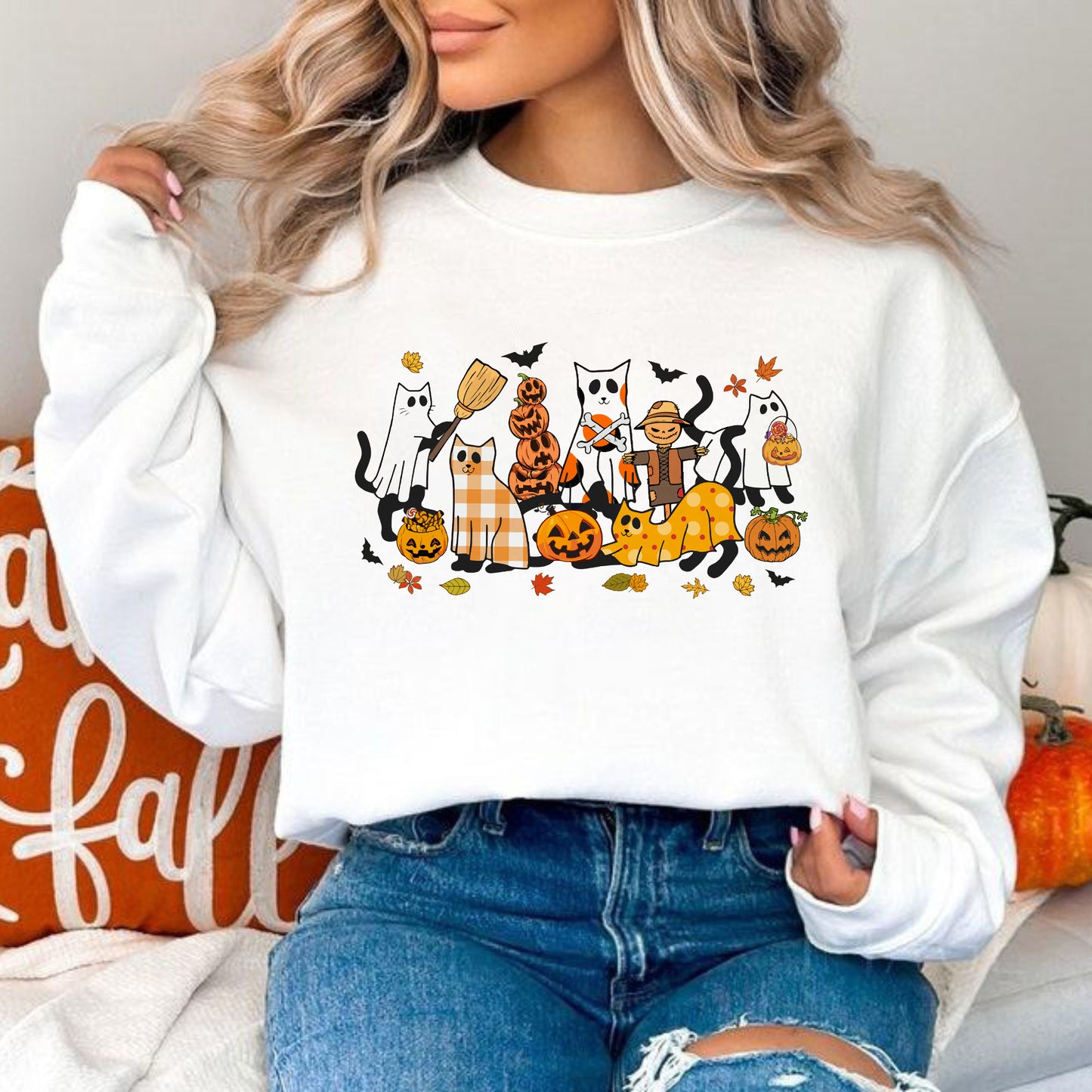 Schwarzes Katzen Halloween Shirt - Geschenk für Katzenliebhaber, Lustiges Halloween Katzen Sweatshirt