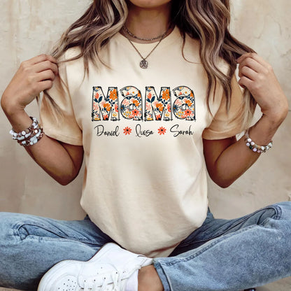 Personalisiertes Blumen-Mama-Shirt mit Kindernamen, Individuelles Mama-Sweatshirt