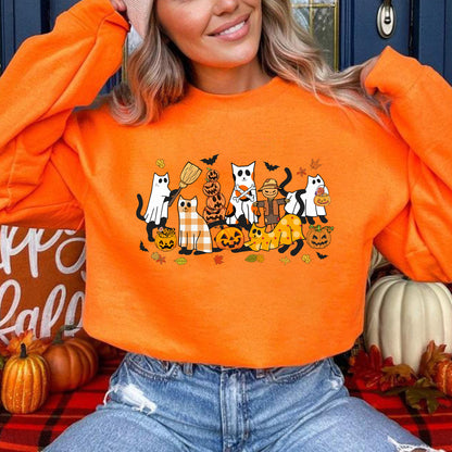 Schwarzes Katzen Halloween Shirt - Geschenk für Katzenliebhaber, Lustiges Halloween Katzen Sweatshirt