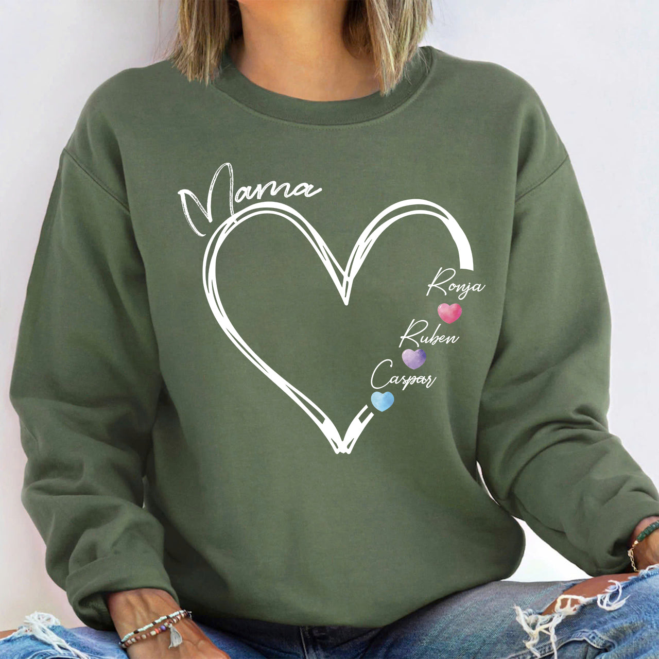 Personalisierter Mama-Sweatshirt mit Herz und Kindernamen