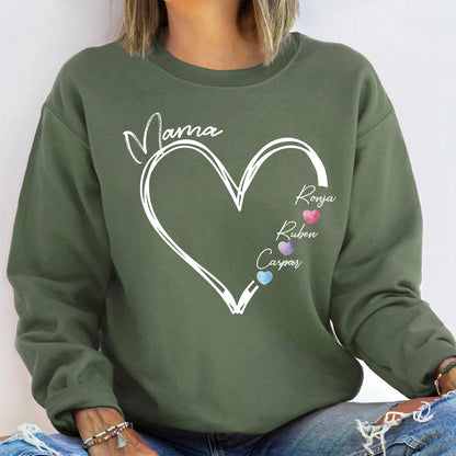 Personalisierter Mama-Sweatshirt mit Herz und Kindernamen