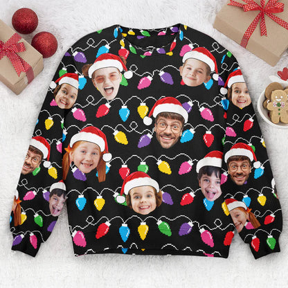 Personalisierter Weihnachtsfamilienpullover mit lustigen LED-Lichtern - Hässlicher Pullover mit eigenem Foto