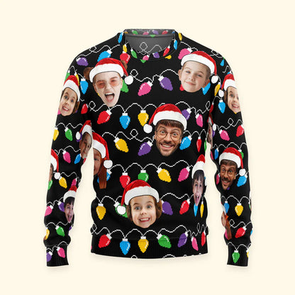 Personalisierter Weihnachtsfamilienpullover mit lustigen LED-Lichtern - Hässlicher Pullover mit eigenem Foto