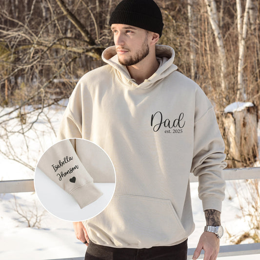 Personalisierter Papa-Hoodie mit Gründungsjahr und Kindernamen, Vatertagsgeschenk