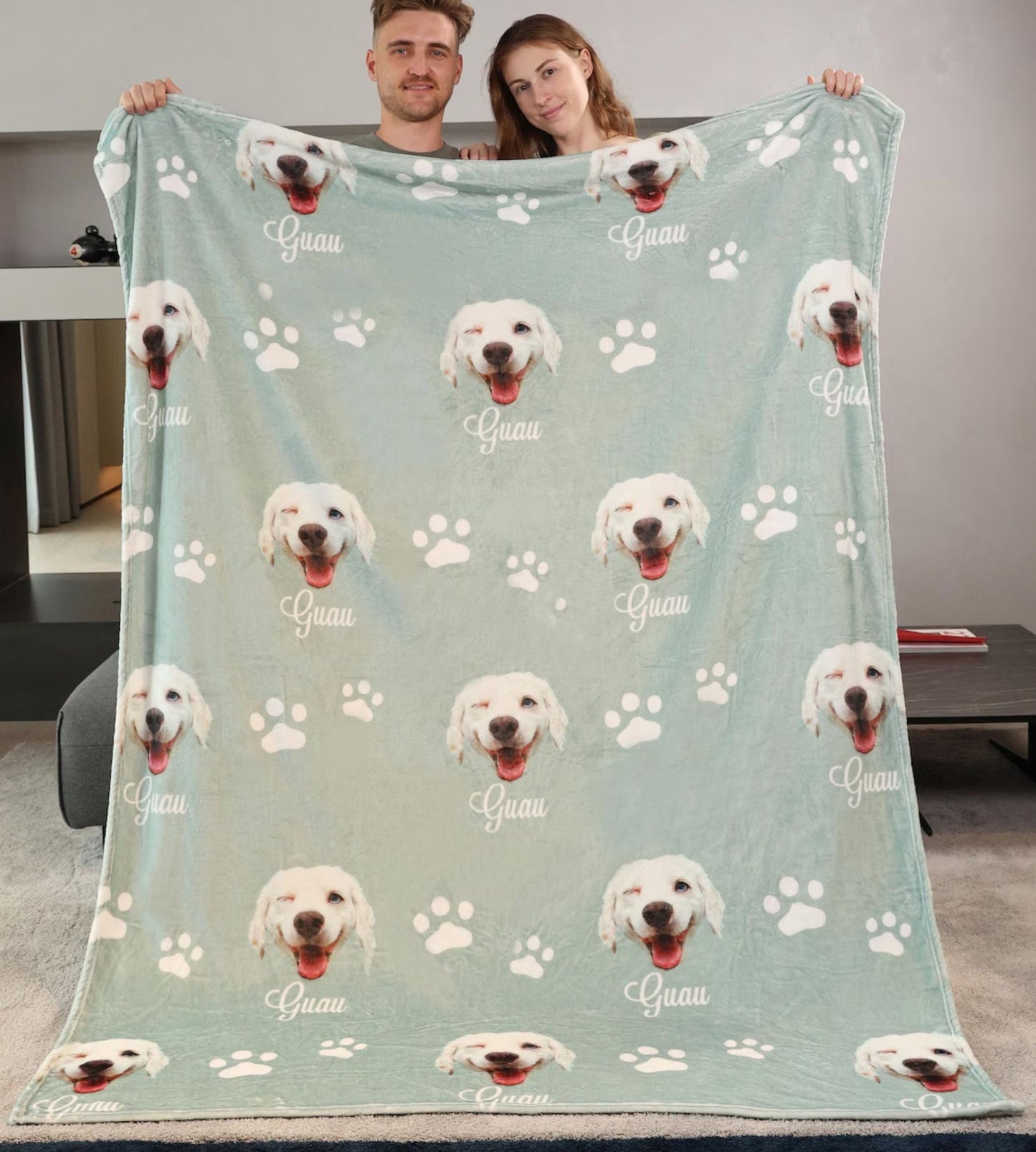 Personalisierte Hundedecke mit Namen - Geschenk für Hundeliebhaber, Individuelle Fotodecke für Hunde