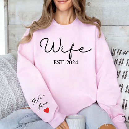 Anpassbares Wife Sweatshirt mit Jubiläumsjahr und Namen