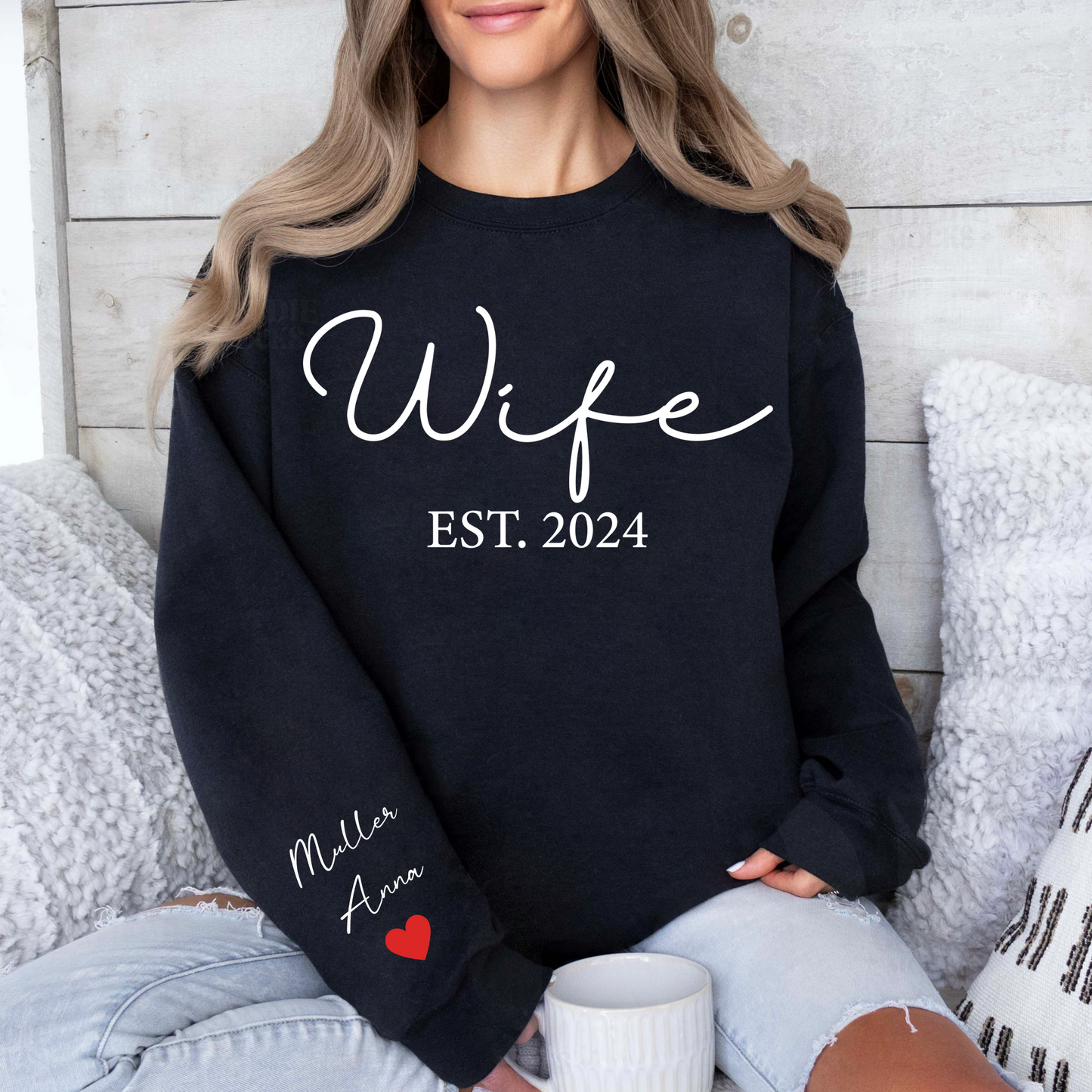 Anpassbares Wife Sweatshirt mit Jubiläumsjahr und Namen