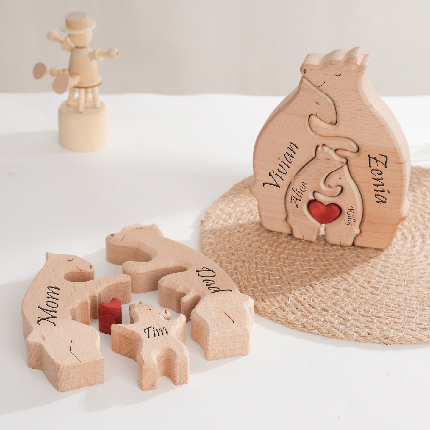 Bear Family Wooden Puzzle - Custom Family Name Gift for Parents and Children