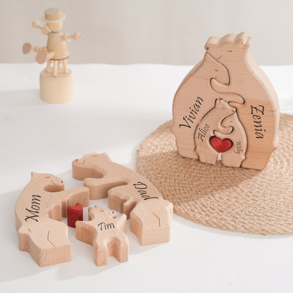 Bear Family Wooden Puzzle - Custom Family Name Gift for Parents and Children