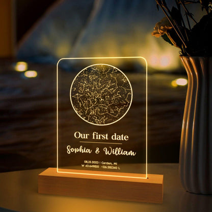 Benutzerdefinierte Sternenkarte mit Datums-Nachtlicht – personalisierte Nachtlichter mit Karte für das erste Datum - GiftHaus