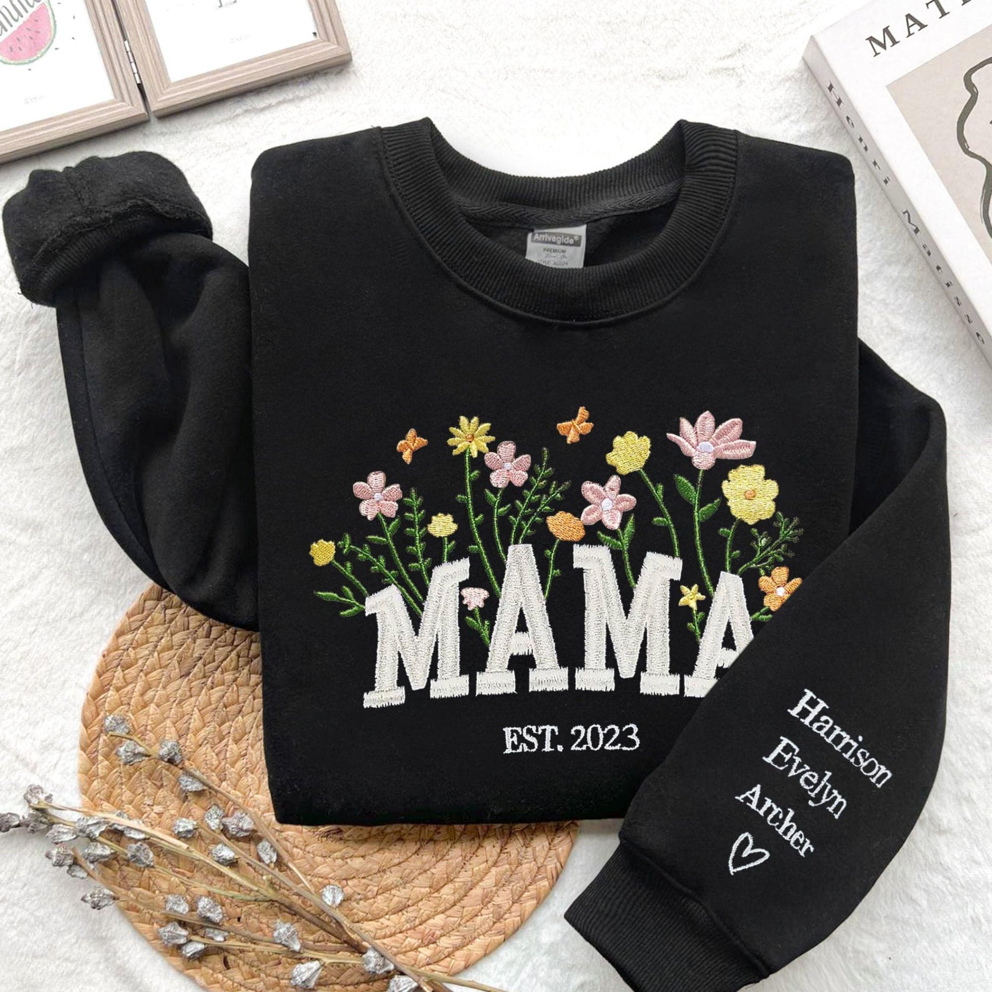 Benutzerdefiniertes Mama besticktes Blumen Sweatshirt - GiftHaus
