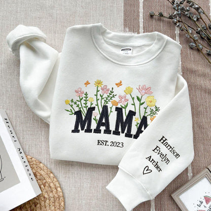 Benutzerdefiniertes Mama besticktes Blumen Sweatshirt - GiftHaus