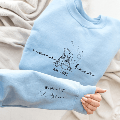 Customizable Pooh Bear Mama Tee - Your Special Year and Names, Heartfelt Gift - GiftHaus