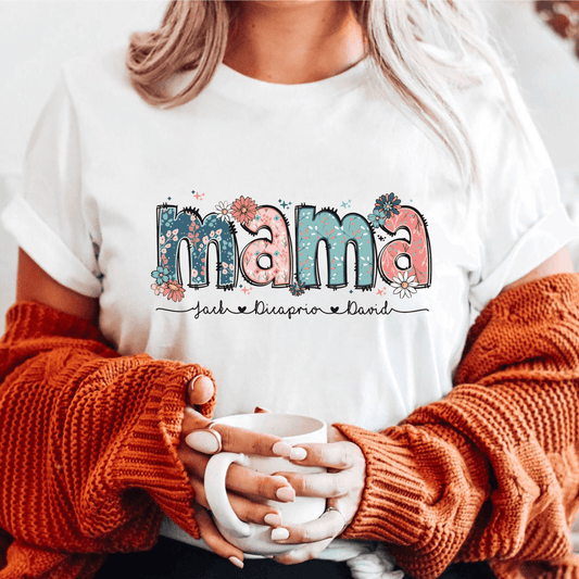Floral Mama Tee: Custom Mom Shirt with Kids' Names - Perfect Mother's Day Gift - GiftHaus