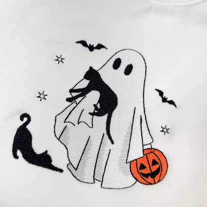 Embroidered Black Cat Ghost Spooky Fall Gift for Cat Moms