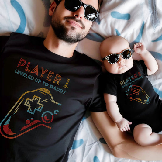 Level Up to Daddy Shirt – Fun Matching Tees for Dad and Baby