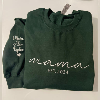 Embroidered Mama Sweatshirt with Names and Date
