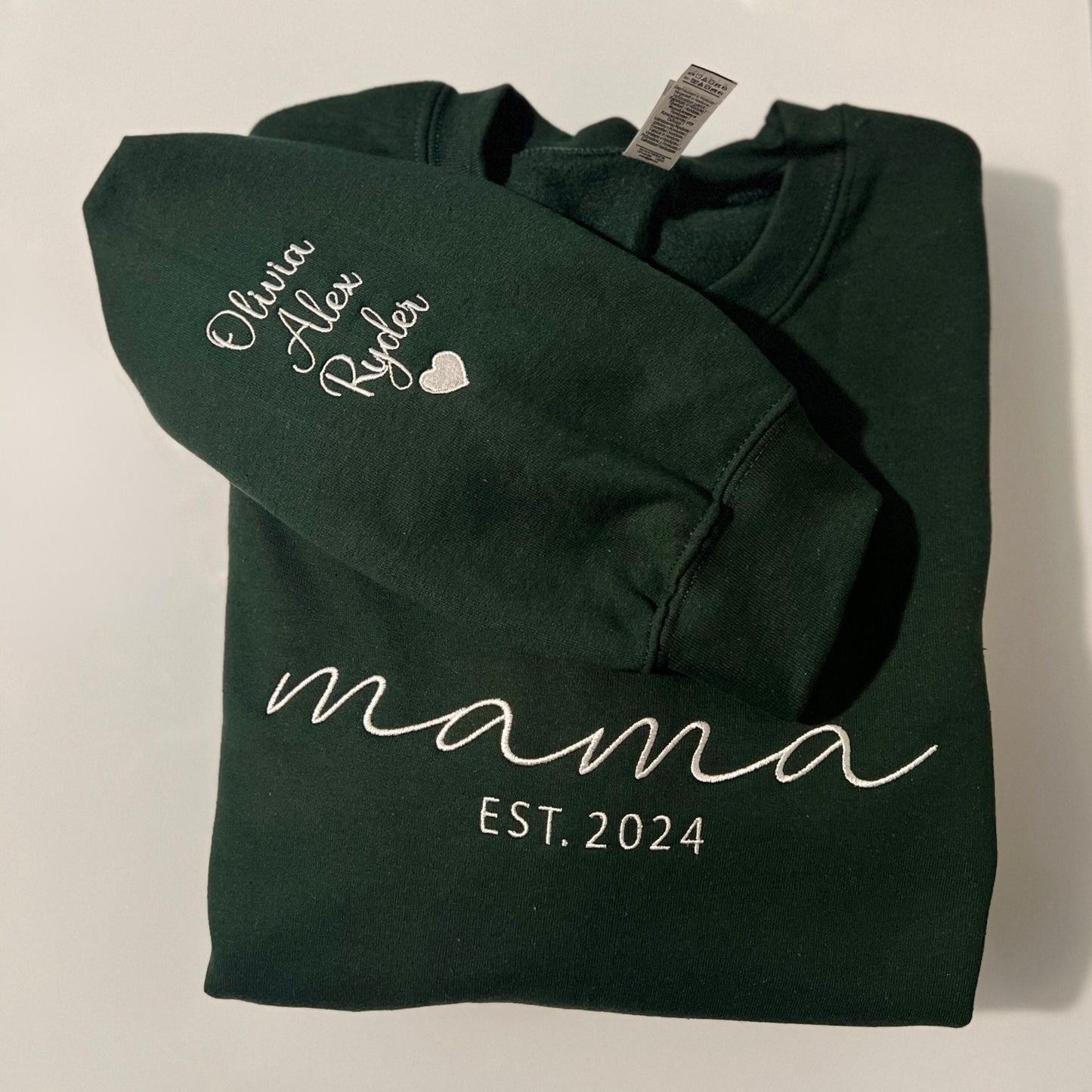 Embroidered Mama Sweatshirt with Names and Date