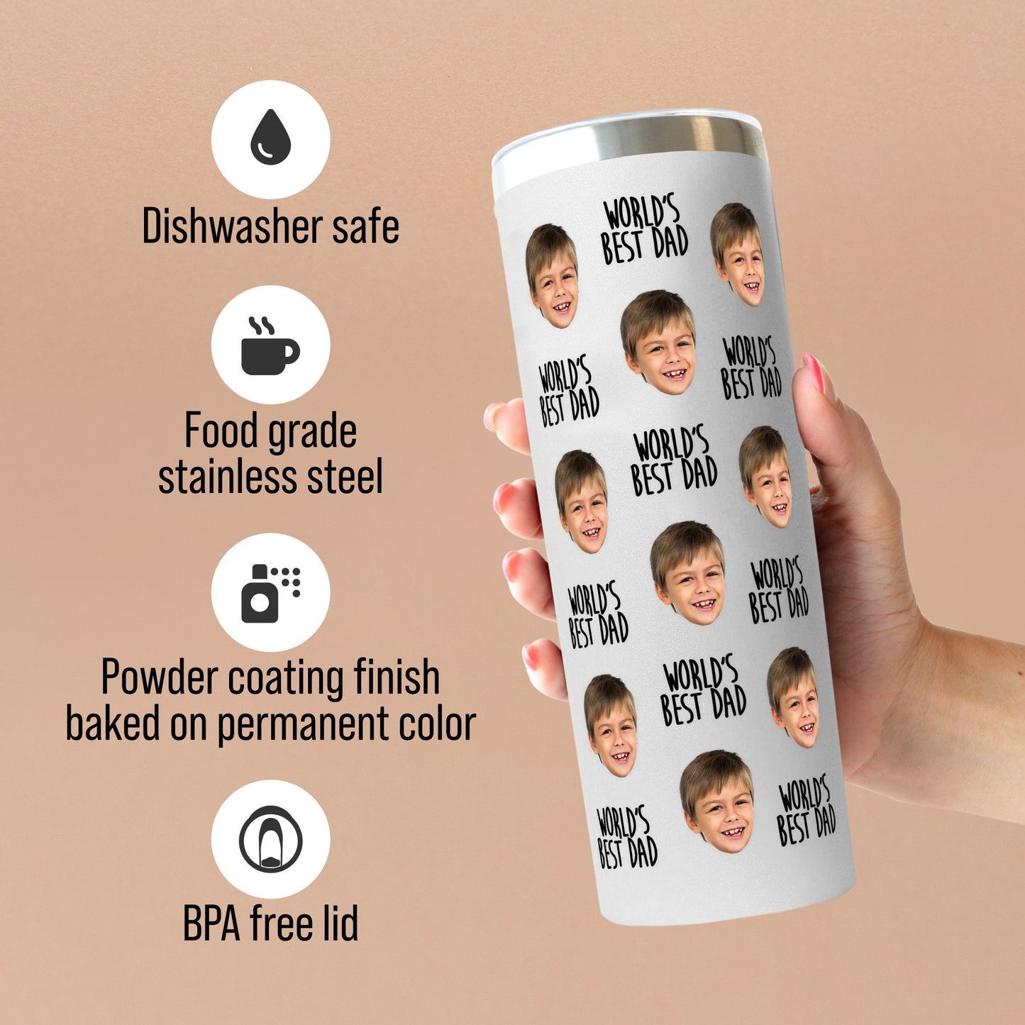 Personalized Tumbler with Kids' Faces for Dad, Father's Day Gift