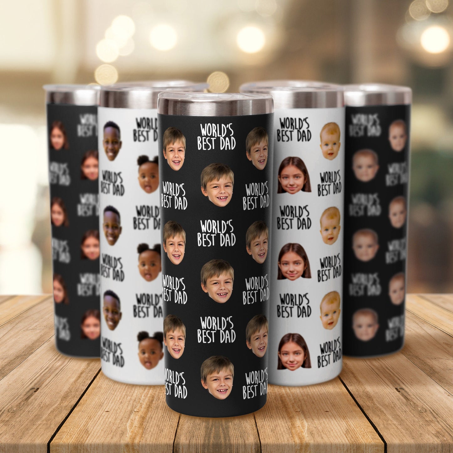 Personalized Tumbler with Kids' Faces for Dad, Father's Day Gift