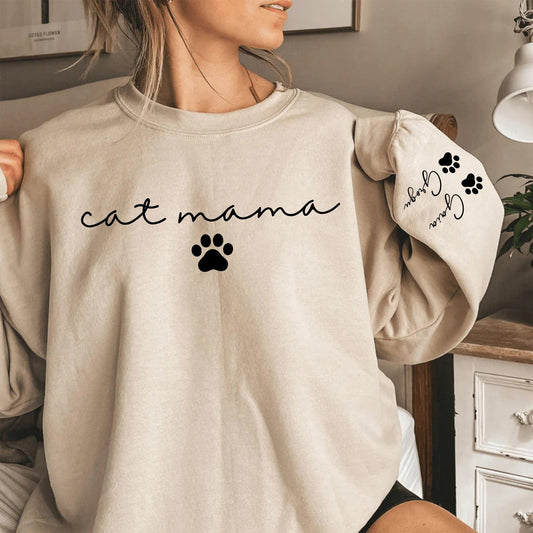Individuelles Cat Mama Sweatshirt mit Kosenamen auf dem Ärmel - GiftHaus
