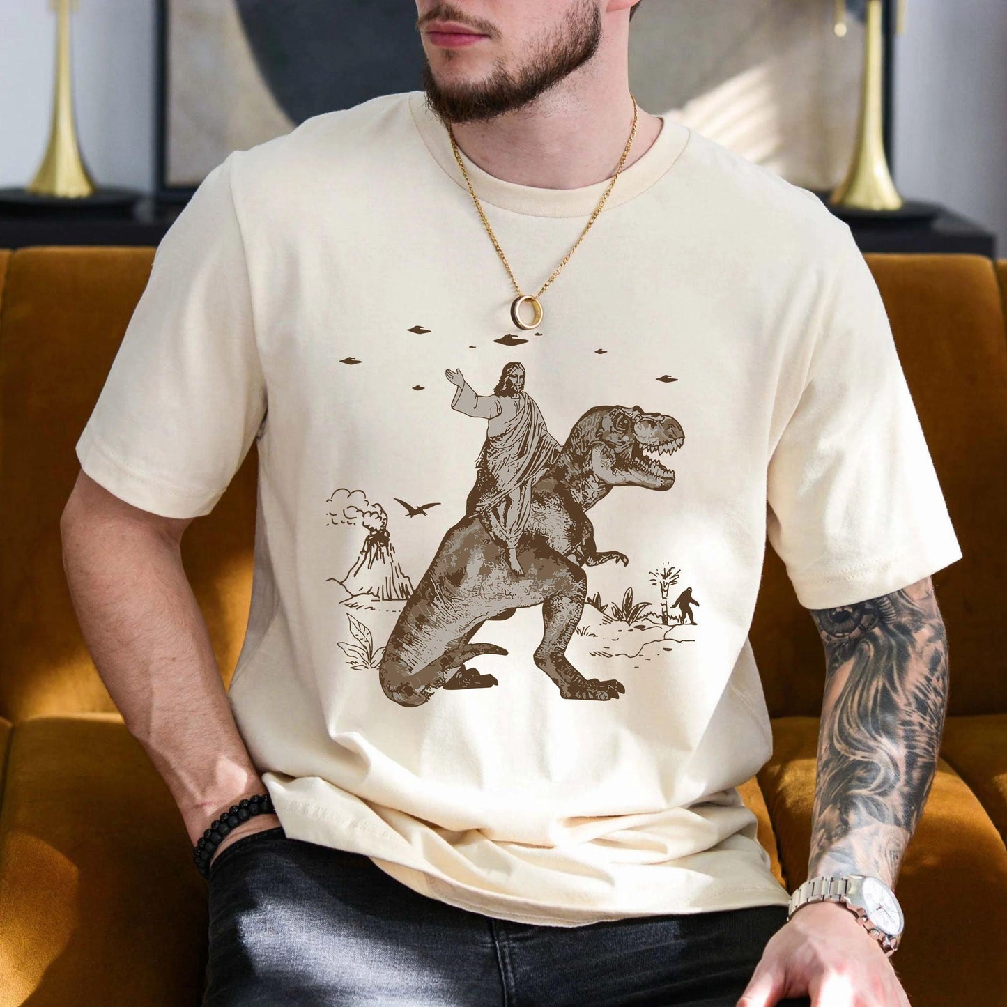 Jesus Riding Dinosaur T-Shirt - Funny Shirts - GiftHaus