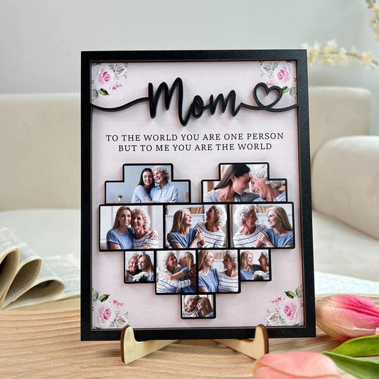 Mama der Welt, du bist eine Person - Personalisierte Fototafel aus Holz - GiftHaus