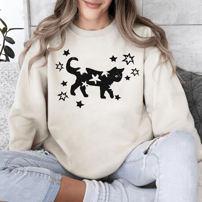 Midnight Cat Whimsy - Starry Chest Print Top for Feline Aficionados - GiftHaus