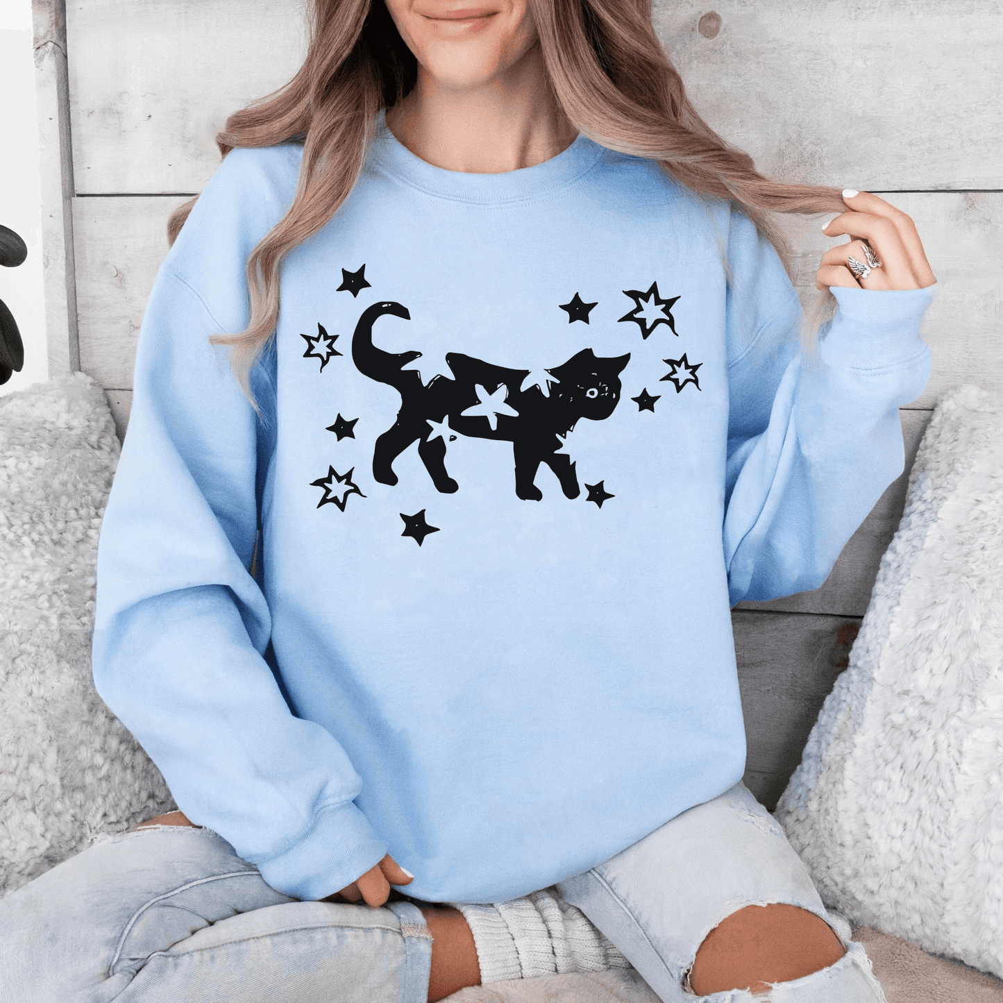 Midnight Cat Whimsy - Starry Chest Print Top for Feline Aficionados - GiftHaus