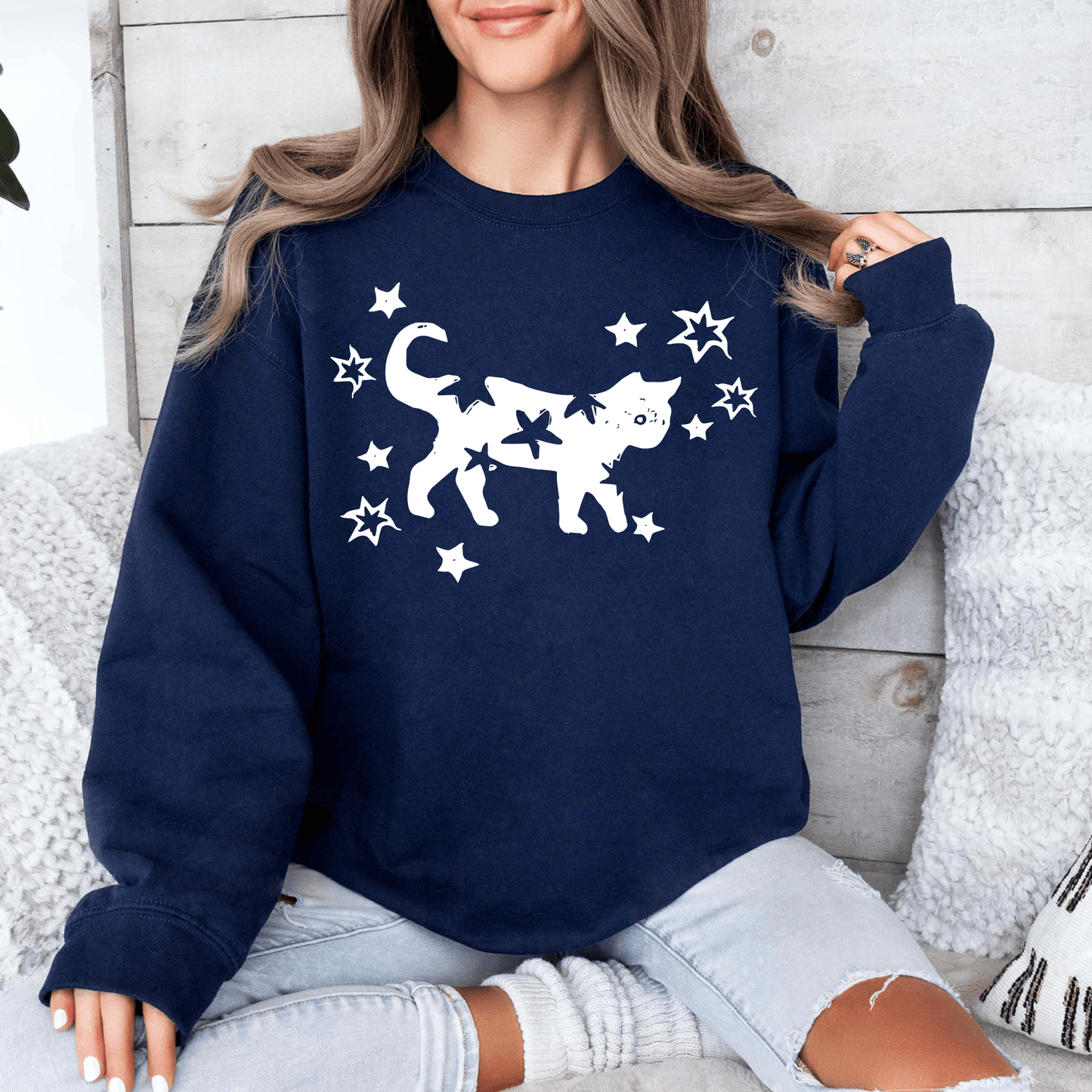 Midnight Cat Whimsy - Starry Chest Print Top for Feline Aficionados - GiftHaus