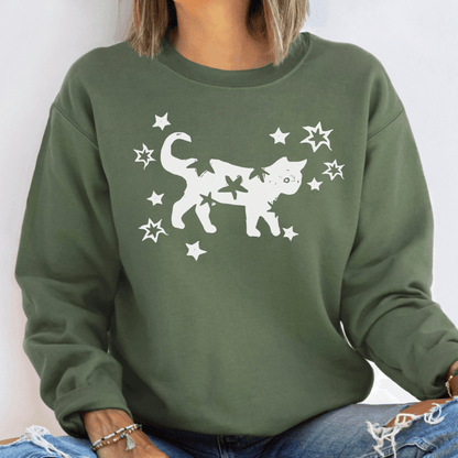 Midnight Cat Whimsy - Starry Chest Print Top for Feline Aficionados - GiftHaus