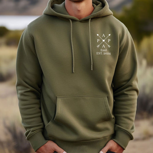 Papas Stolz: Hoodie mit individuellem Namen und Geburtsjahr, Papa-Geschenk