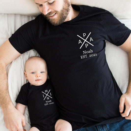 Passendes personalisiertes Papa T-Shirt und Baby Strampler - GiftHaus