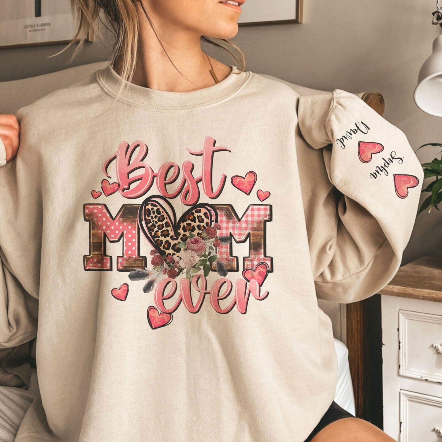 Personalisiertes Best Mom Ever Sweatshirt mit Leopardenmuster - Geschenk für Mama - GiftHaus