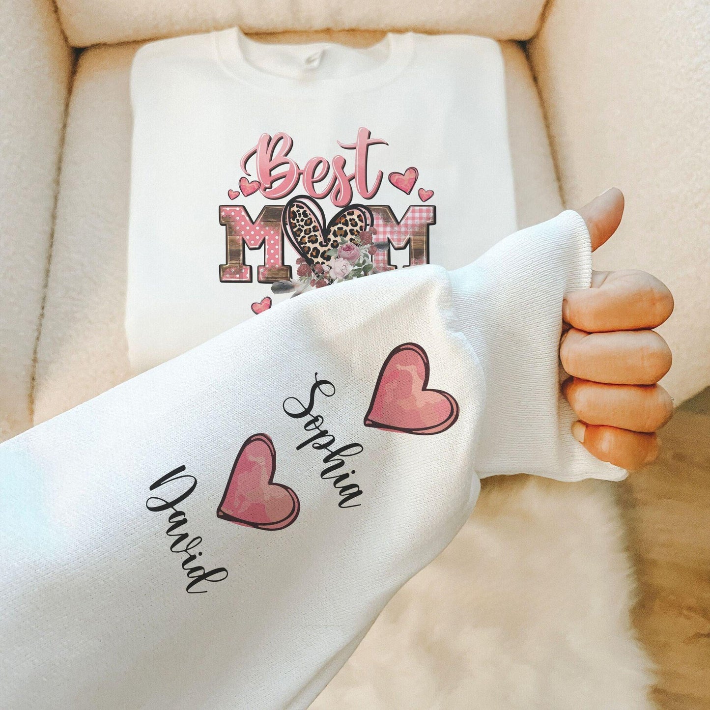 Personalisiertes Best Mom Ever Sweatshirt mit Leopardenmuster - Geschenk für Mama - GiftHaus