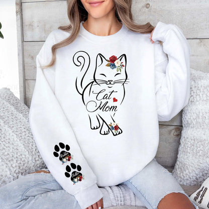 Personalisiertes Cat Mom Sweatshirt mit Katzennamen auf dem Ärmel - GiftHaus