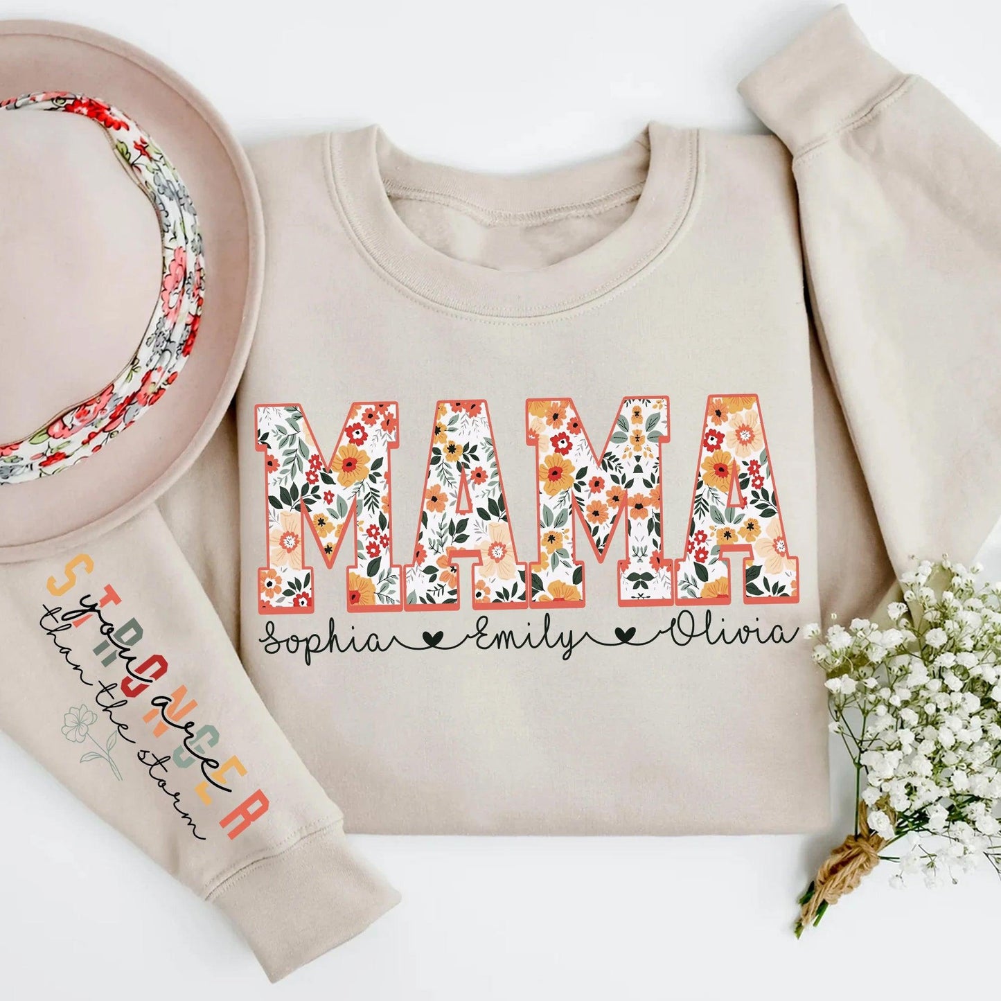 Personalisiertes Mama mit Kindernamen auf dem Ärmel Sweatshirt - Geschenk für Mama - GiftHaus