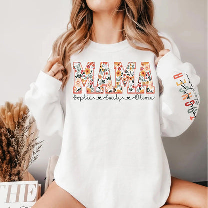 Personalisiertes Mama mit Kindernamen auf dem Ärmel Sweatshirt - Geschenk für Mama - GiftHaus