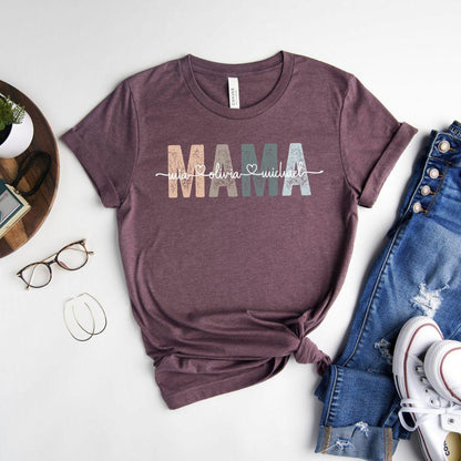 Personalisiertes Mama-Shirt, Mama-Shirt mit Namen, personalisiertes Mama-T-Shirt, individuelles Mama-Shirt, Muttertagsshirt, Mama mit Kindernamen-T-Shirt - GiftHaus