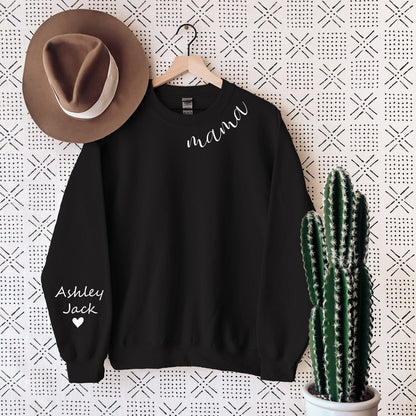 Personalisiertes Mama-Sweatshirt mit Kindernamen am Ärmel, Mama-Sweatshirt - GiftHaus