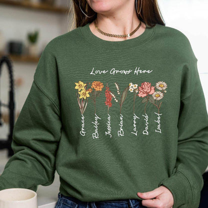 Personalisiertes Omas Garten-Sweatshirt – individuelles Geburtsblumen-T-Shirt – Geschenk für Oma - GiftHaus